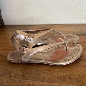 Tory Burch Minnie Travel Sandals in Metallic Rose Gold 7.5 M